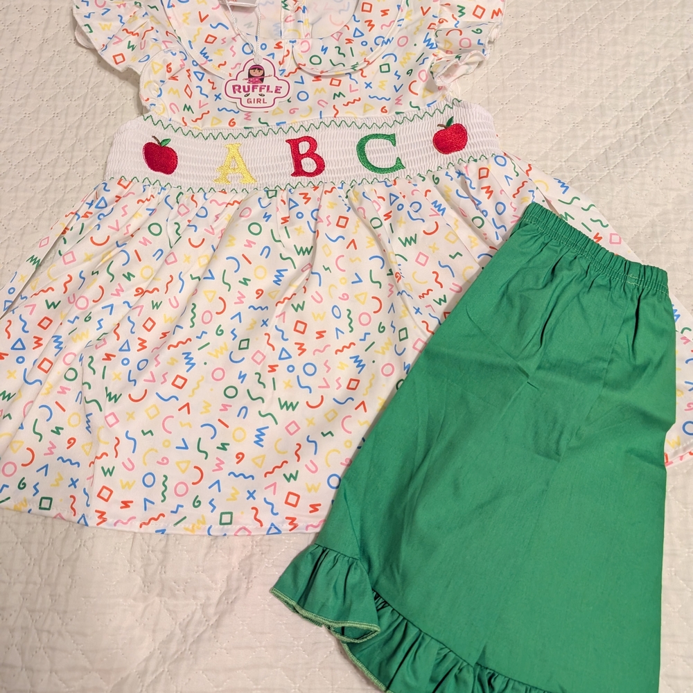 Ruffle Girl Kids ABC Matching Set - Multicolor and Green